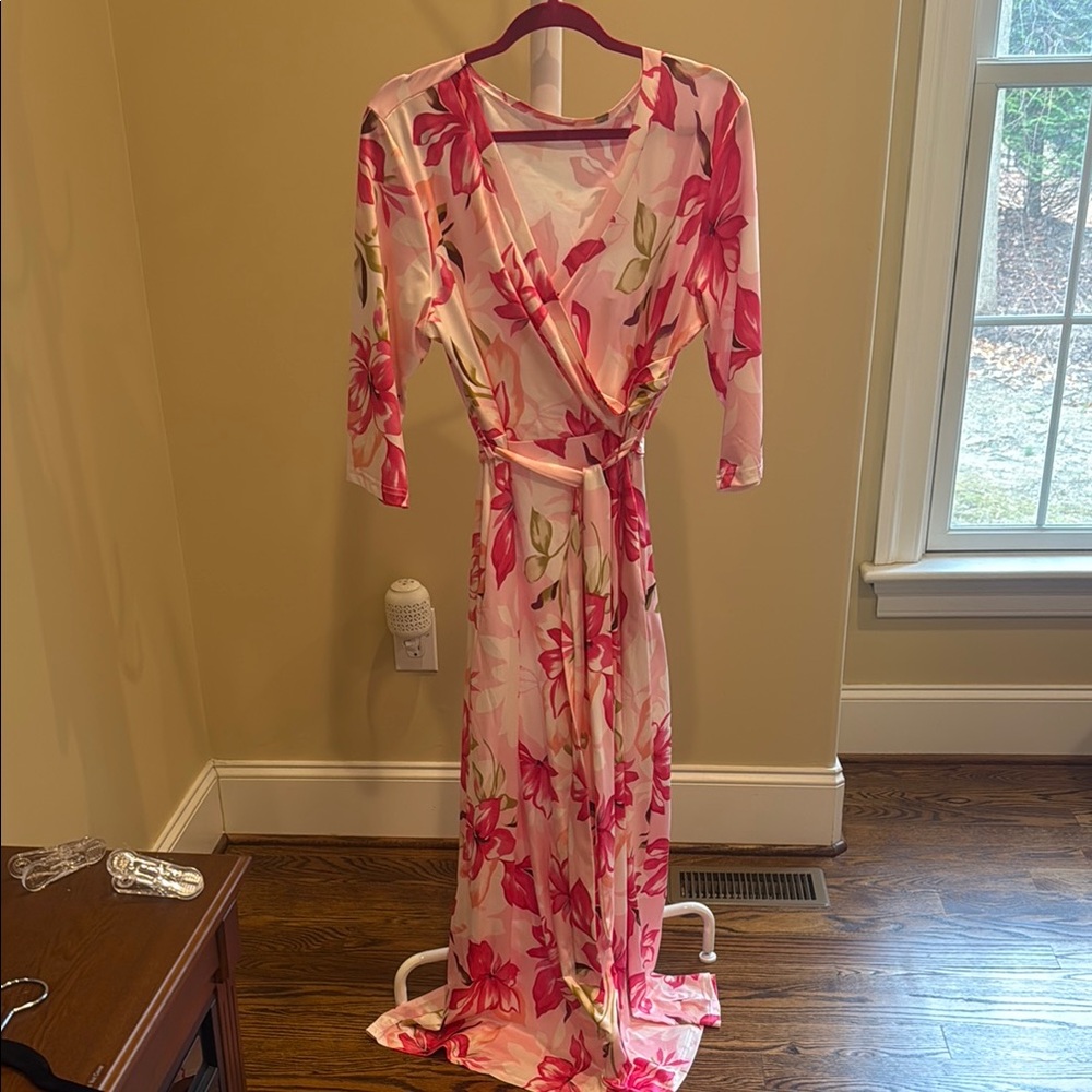Floral Pink and White Wrap Dress